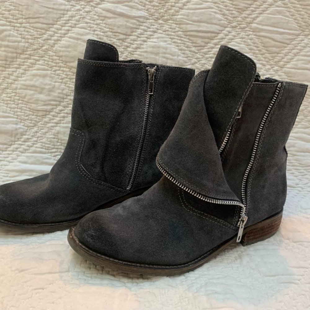 DV Dolce Vita Grey Suede Ankle Boots w/ Zippers SZ 9